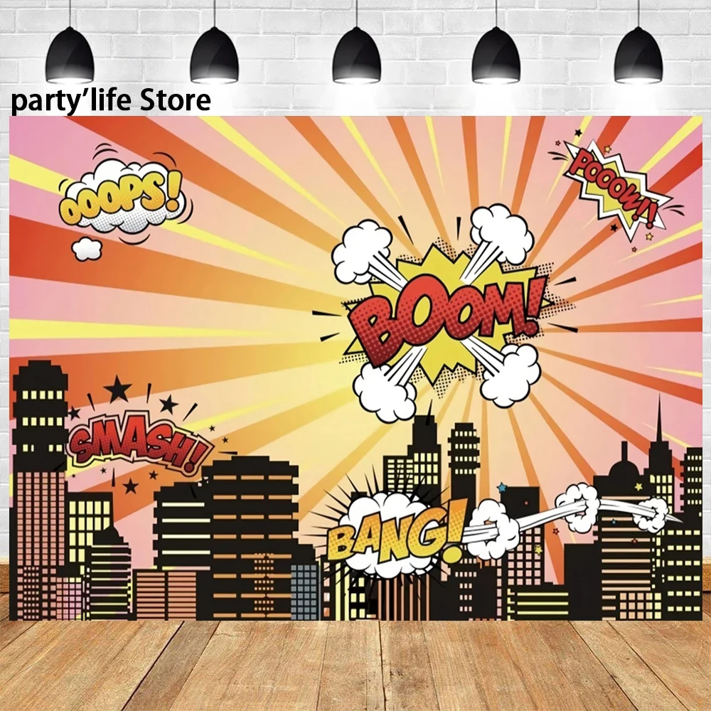 Superes hero City Building Theme Backdrops Baby Shower Birthday Party Newborn Baby Kids Portrait Banner Photography Background