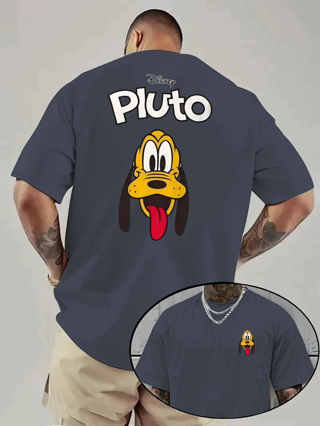 تي شيرت صيفي للرجال بنمط ديزني بلوتو ملابس ترفيهية يومية وأنشطة موضوعية للجنسين من القطن بأكمام قصيرة كبيرة الحجم #5