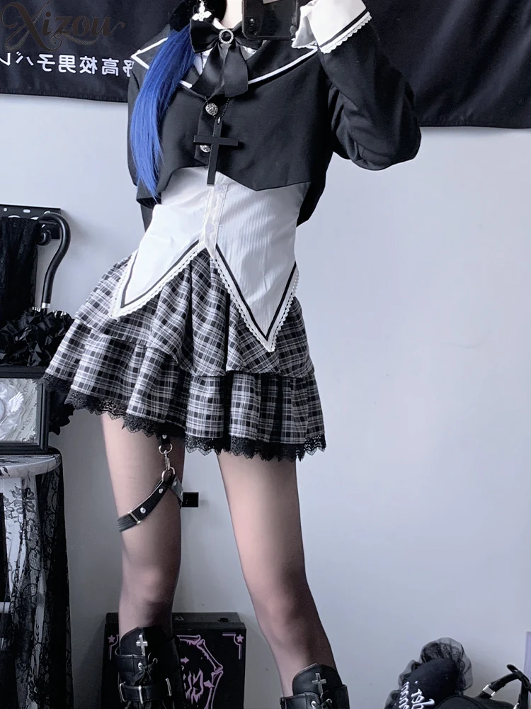 Женские комплекты из 2 предметов. Женская одежда в стиле Лолиты. Весенне-осенний комплект: рубашка с длинными рукавами и юбка. Y2k. Готический костюм. Новинка 2023 года. Женские комплекты из 2 предметов. Женская одежда в стиле Лолиты. Весенне-осенний комплект: рубашка с длинными рукавами и юбка. Y2k. Готический костюм. Новинка 2023 года.