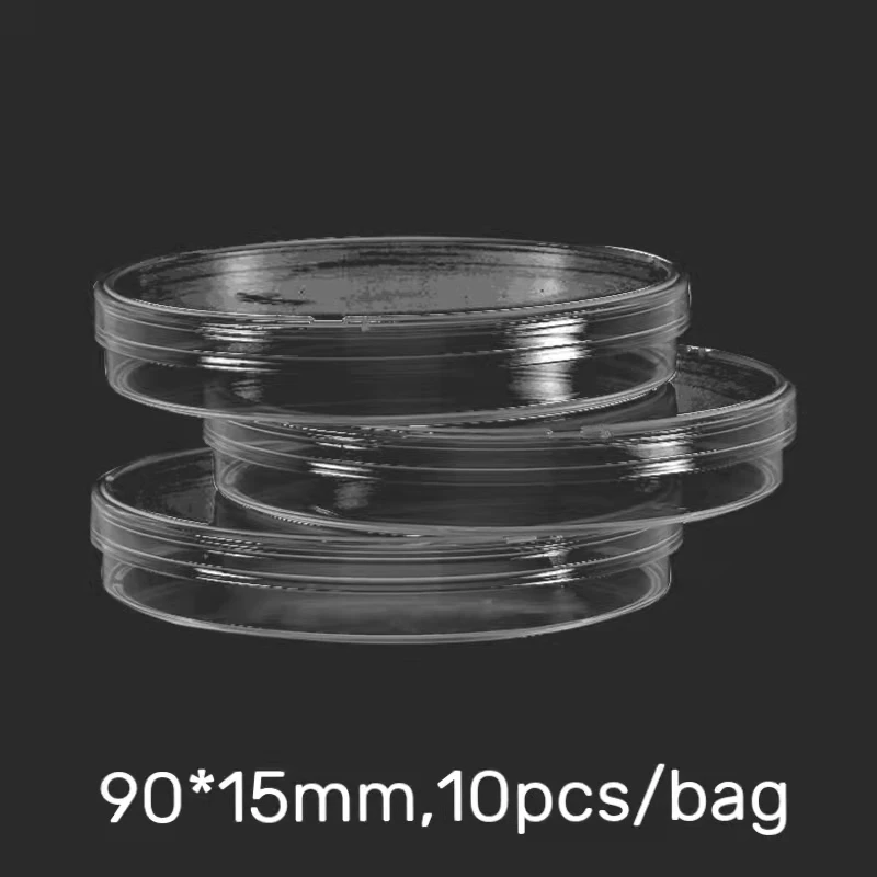 Pratos de Petri estéreis de poliestireno, Prato de Cultura de Bactérias, Laboratório Médico Biológico Científico, 90mm, 10Pcs