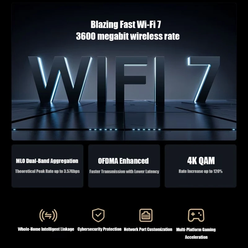 Xiaomi Router BE3600 Black WiFi 7 2.4/5GHz Dual Bands 160 Mhz 3570Mbps Mesh Networking Gaming Acceleration 2.5G Ethernet Port