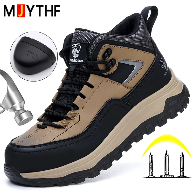 Men's Thick Soled Safety Shoes Anti-Smash Anti-Puncture Work Shoes Anti Scald Welding Shoes Wear-resistant Protection Shoes