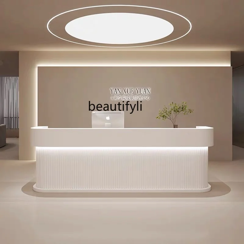 Simple checkout page Light luxury beauty salon Bar counter Clothing store Women's curved store Modern fashion Front desk