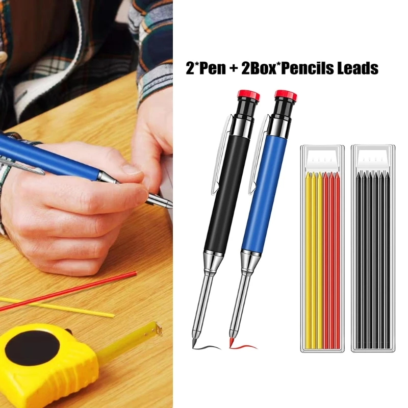 Solid Carpenter Pencil Set With Refill Leads Built-in Sharpener Marking Tool Dropship