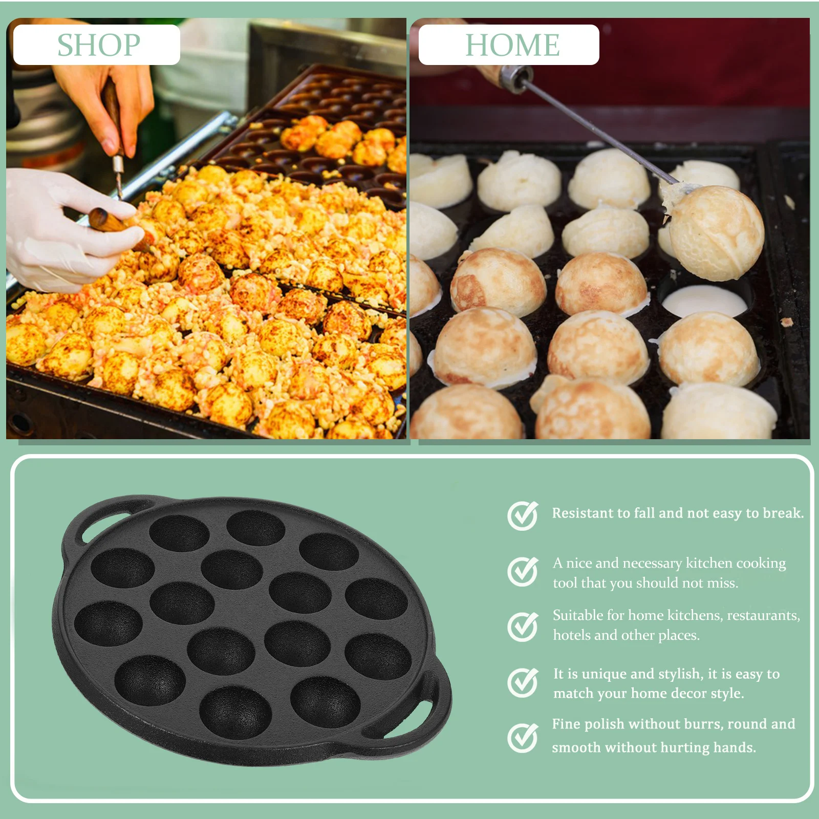

1pc Iron Snail Pan 15 Holes Black Thickened Meatball Cooking Pot Multi-Purpose Frying Pan For Kitchen Restaurant Use