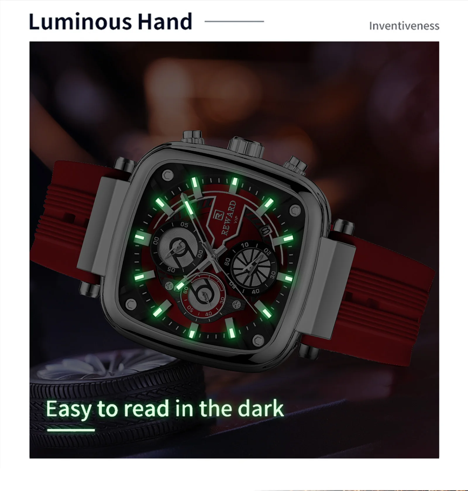 REWARD Casual Sport Quartz Man Watch Top Brand Luxury Red Watches Fashion Clock Man Silicone Strap
