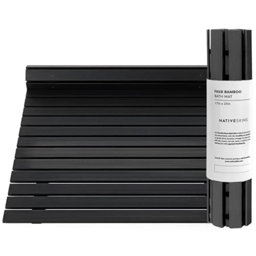 

Коврик для душа из искусственного бамбука, черный, нескользящий, с защитным покрытием, водонепроницаемый, быстросохнущий, в эко-стиле, с перфорацией, для спа и сауны, большой, 16.9