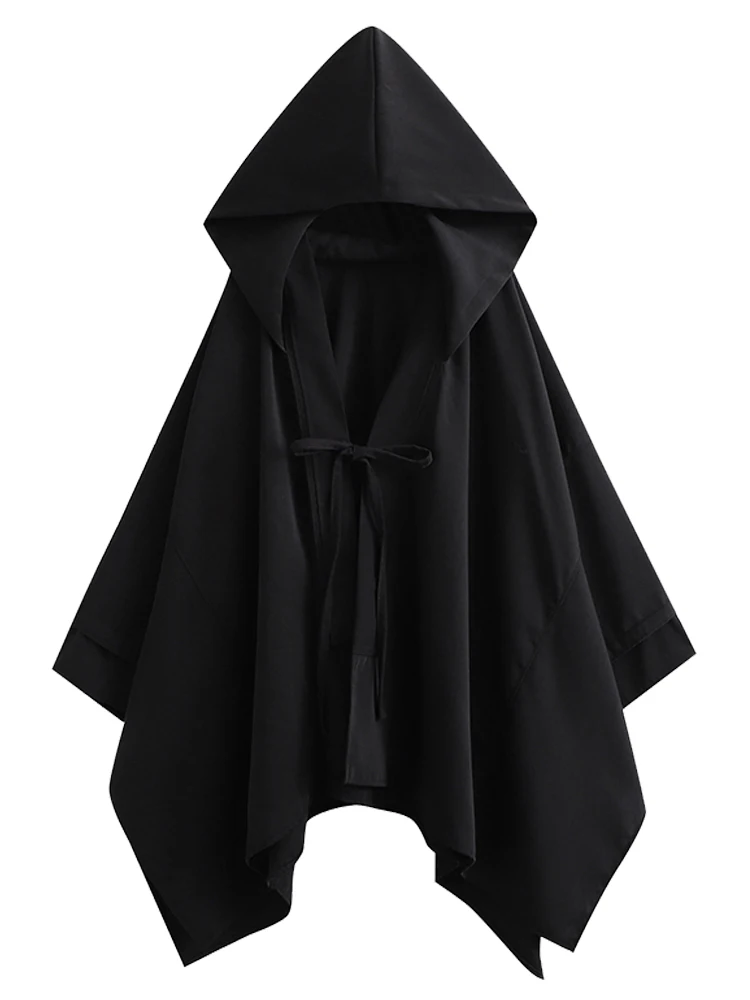 

loween Witch Doctor Coat Women's Spring New Large Cap Hooded Jaet Couple's Tie Wizard Robe Cape Windbreaker ort Outerwear