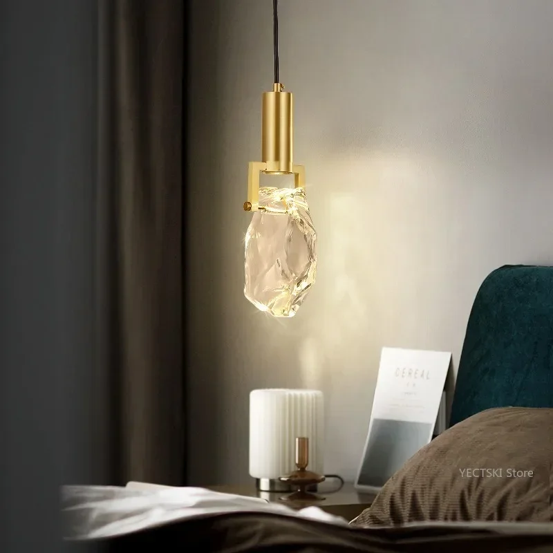 

GHEUVNJ Crystal bedroom headboard long hanging line light luxury Nordic living room background wall TV sofa bar pendant light
