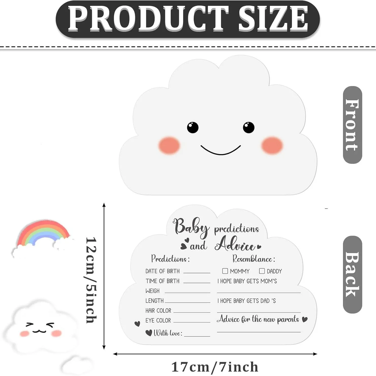 20 ورقة الجنس تكشف موضوع بطاقة التصويت قوس قزح سحابة التنبؤات المشورة بطاقة الألعاب لاستحمام الطفل حفلة عيد ميلاد الديكور #2