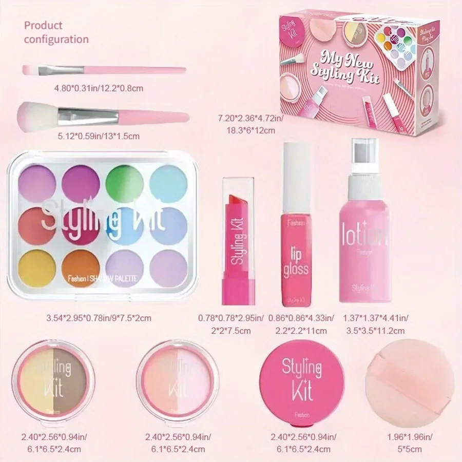 Juego de juguetes de maquillaje para niños, caja de maquillaje de belleza simulada, sin manchas, sin líquido, juego no tóxico de 10 piezas (maquillaje no Real)