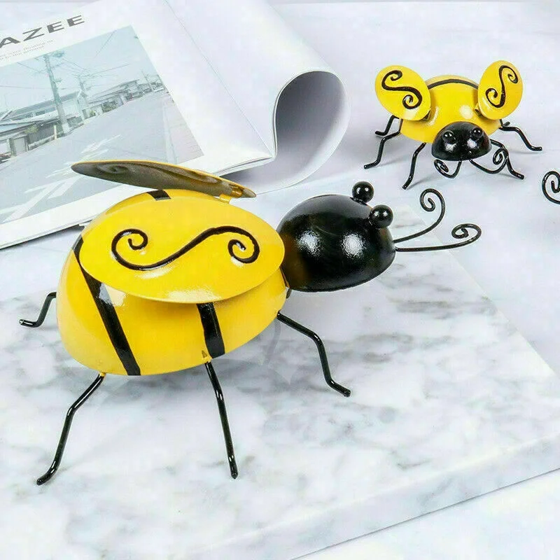 4PCS/SET Decorative Metal Art Bumble Bee Backyard Garden Accent Wall Ornament