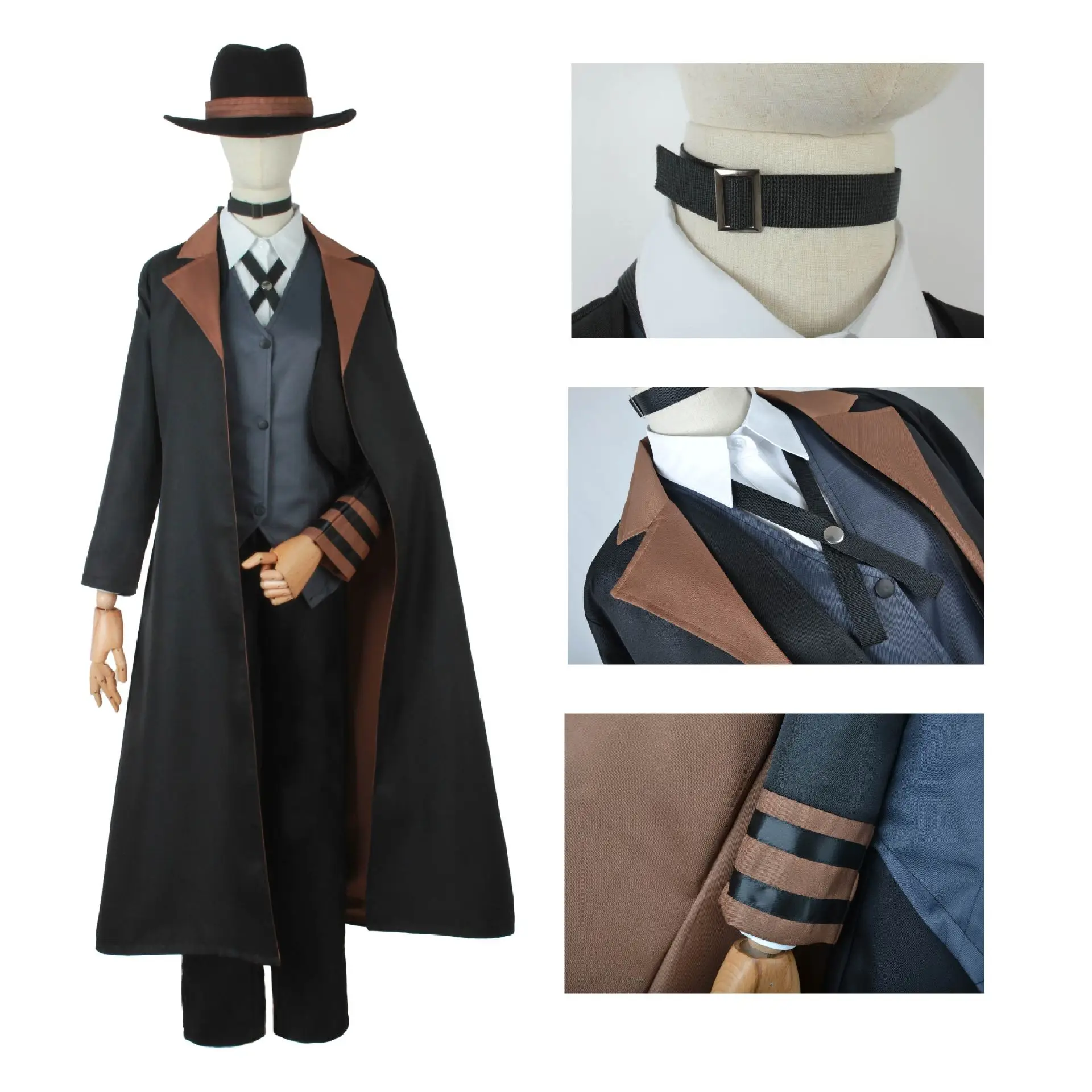 Fantasia de Cosplay Anime para Homens e Mulheres, Bungou, Cães Vadios, Chuuya Nakahara, Peruca, Chapéu, Luva, Jaqueta, Calças, Dazai, Terno