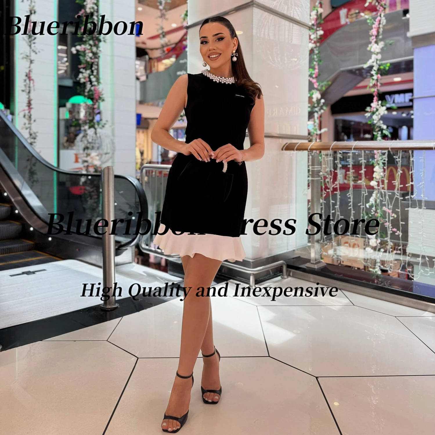 

Blueribbon Prom Dresses Beaded Neckline Robe Des Cocktail Dress Zipper Back Mini Special Party Gowns Customized