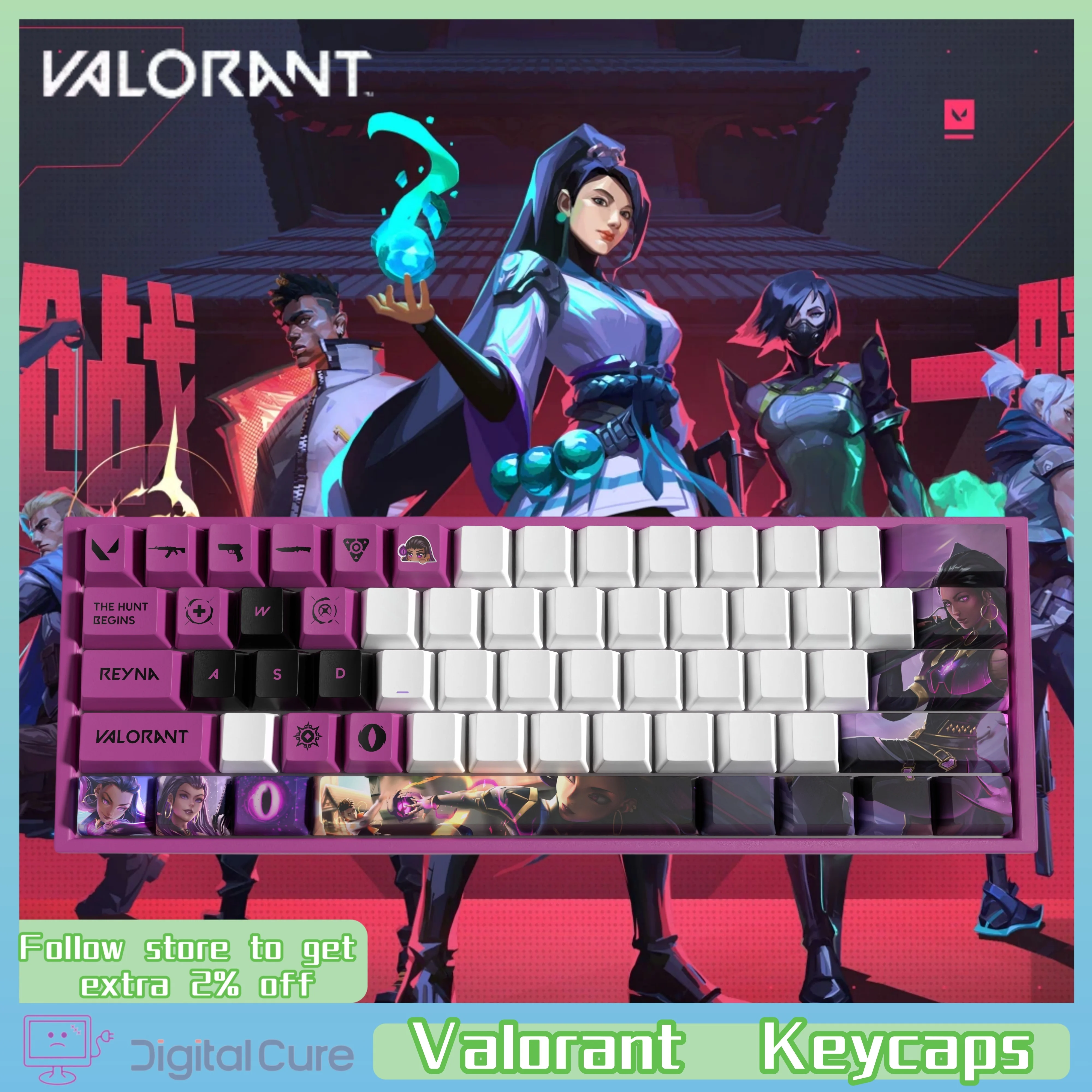 2024 New Valorant Mechanical Keyboard Keycaps Anime Games Esports All Heroes Pbt Materials Lightweight 29 Key Character Portrait