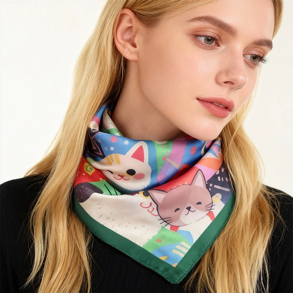 

Шарф с кошачьим принтом, 68 см, полиэфирное волокно, всесезонный шарф для женщин, модный и универсальный шаль с гетрами на шею, хиджаб
