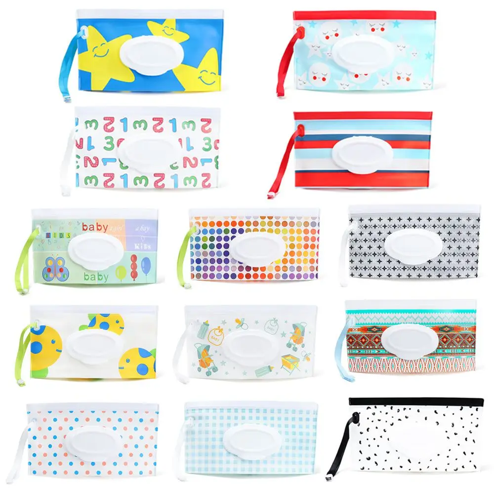 Useful Cute Flip Cover Portable Baby Product Snap-Strap Stroller Accessories Tissue Box Cosmetic Pouch Wet Wipes Bag