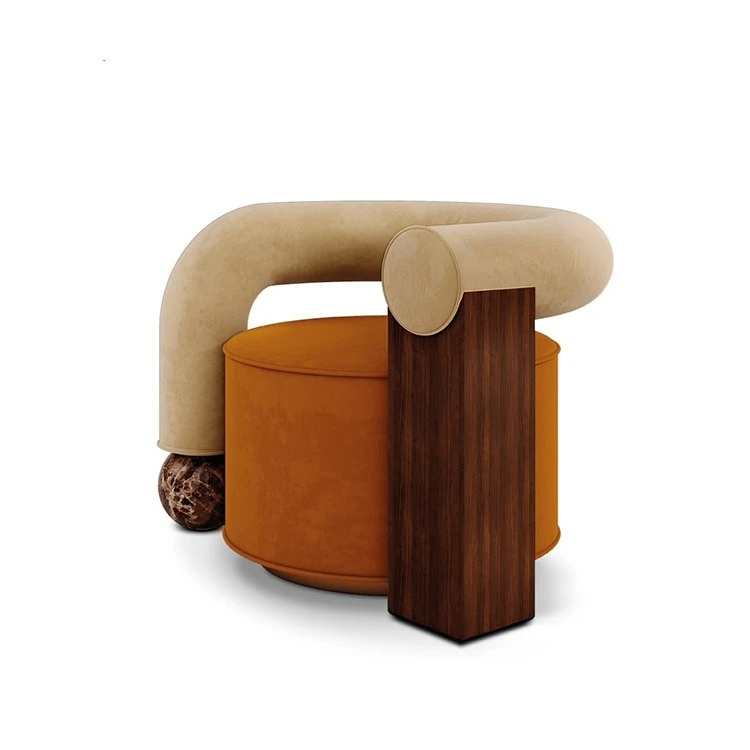 Retro modern solid wood marble building block leisure chair living room single sofa