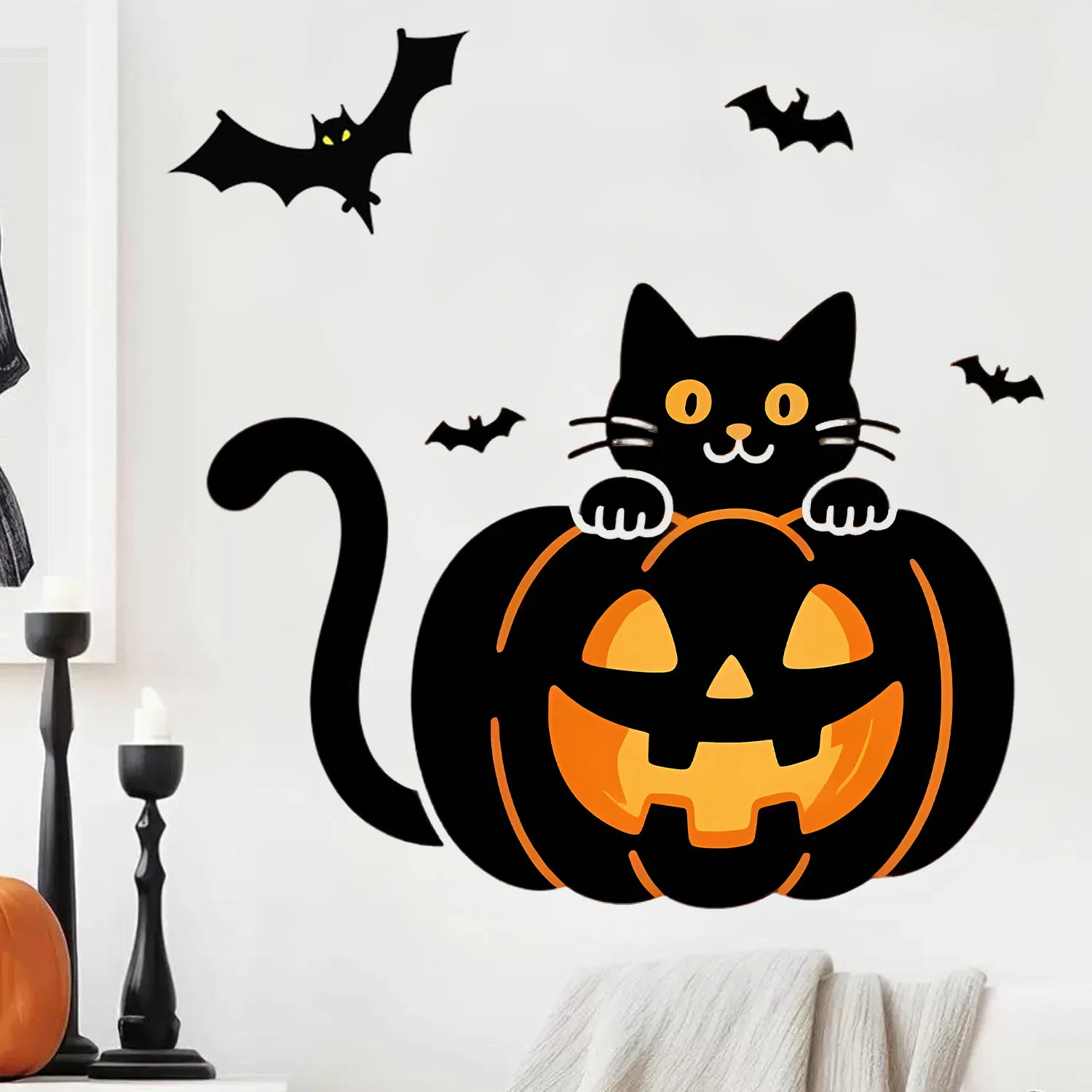 

New Halloween Decorative Stickers Pumpkin Kitten Bat Wall Stickers for Holiday Stickers