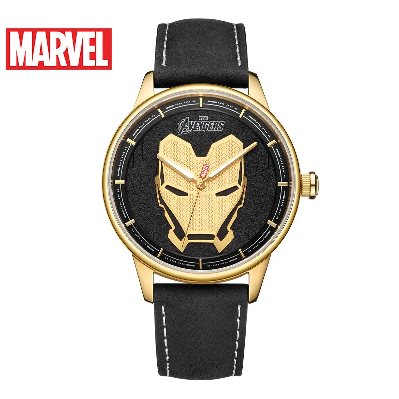 

Marvel Disney Gift With Box Men Personality Iron Man Watch Waterproof Leather Boy Student Quartz Clock