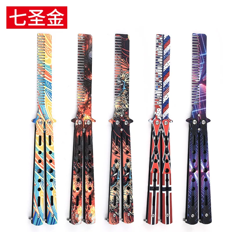 

23CM Valorant Games Peripheral Portable Yoru's Stylish Butterfly Comb Knife Skin Balisong for Training Tool Metal Craft Toys