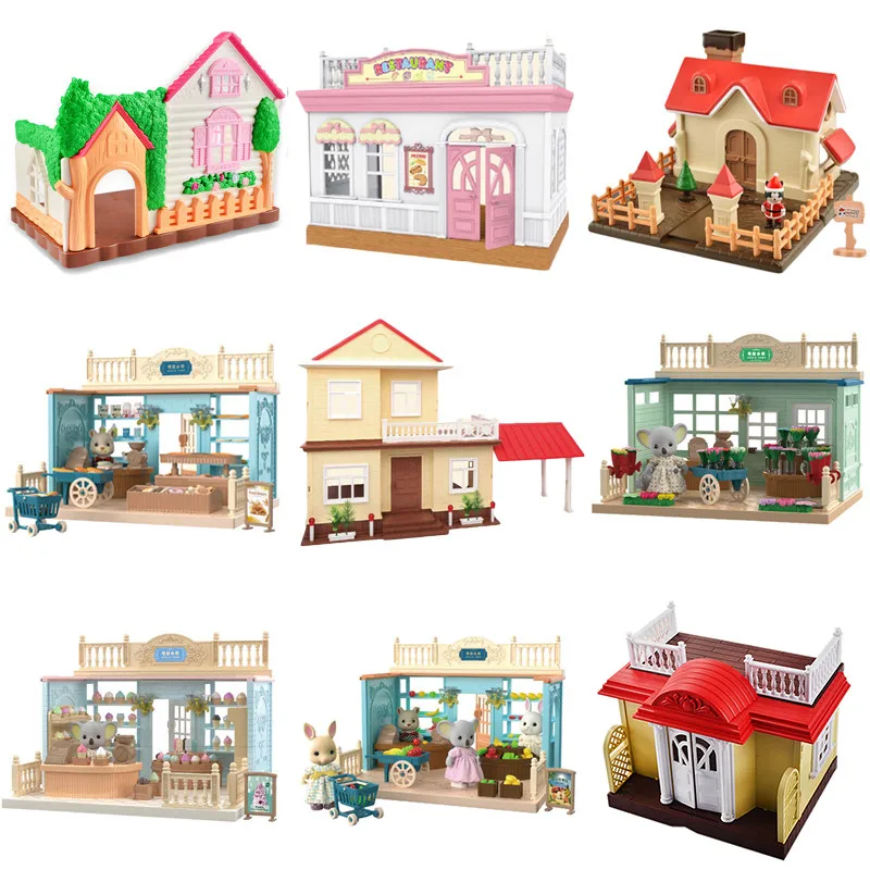 

1/12 Forest Animal Family Wing Christmas House Ice Cream Bread Flower Fruit Shop Bunny Dollhouse Girl Play House Toy Gift