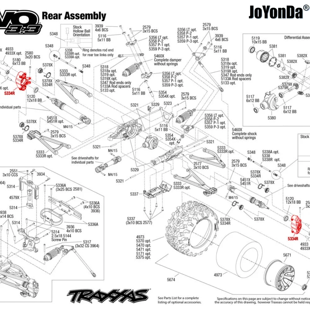 #5334 Aluminum Front / Rear Axle Carriers w/Bearing for RC Traxxas 1/10 Revo® Slayer® Pro 4X4 Summit T-Maxx®