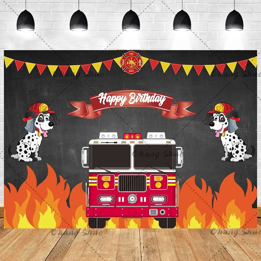 Firefighter Birthday Party Backdrop Fireman Fire Truck Photography Background Boy Birthday Party Decorations Banner