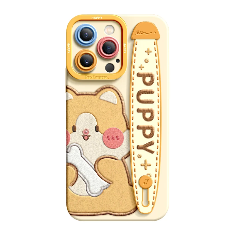 Deluxe Wrist Band Bracket Applicable For iphone 15 14 13 12 11 Pro Max X XR Xs Soft Silicone Cell Phone Case Wave Bear