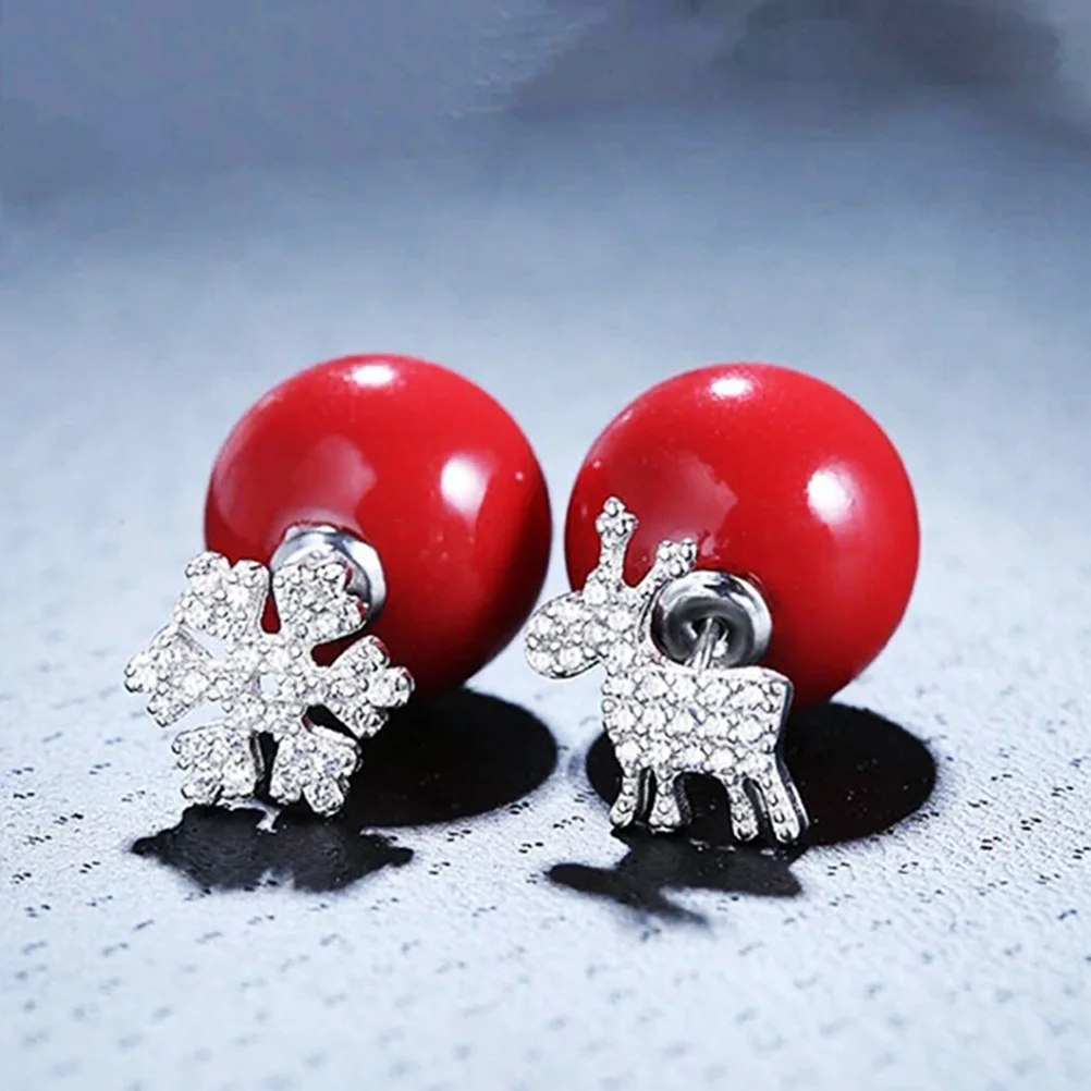 ABOOFAN 1 пара стерлингового серебра 925 пробы, снежинки, рождественские рога, ювелирные изделия, подарок, белые циркониевые серьги с животными для женщин