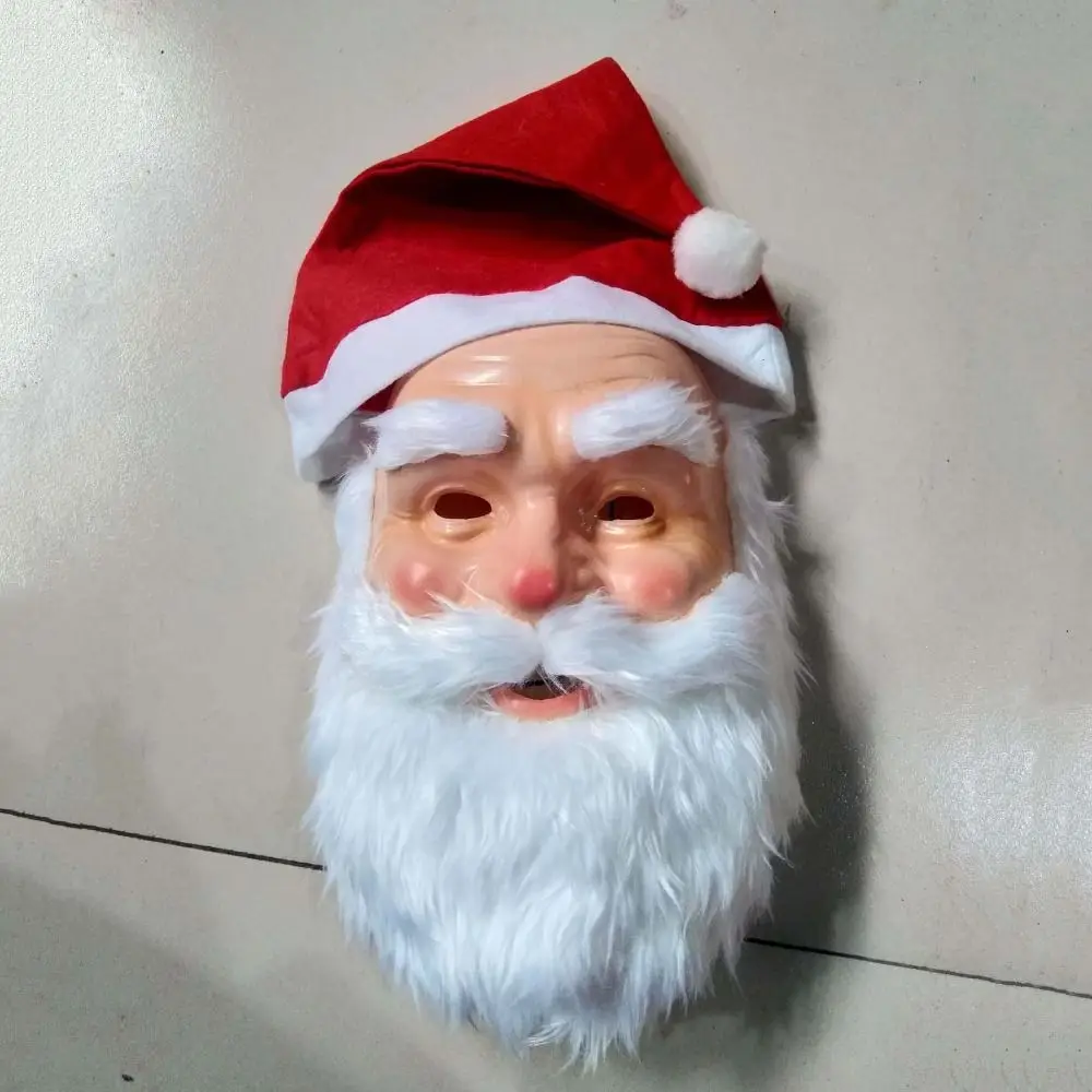 Funny Face Cover Santa Claus Beard Mask Hat Set 3D Cosplay Props Christmas Decoration Xmas Muffler Cosplay Accessories Adult