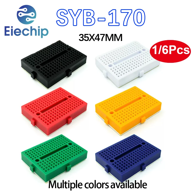 1/6pcs SYB-170 Mini planche à pain sans soudure Prototype Test conseil 6 couleurs 170 aught points PCB conseil ensemble 35*47*8.5mm