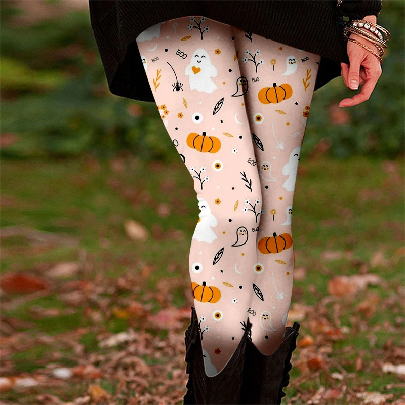 Abbigliamento yoga da donna di Halloween, stampa faccia di zucca di gatto Leggings da donna di Halloween, allenamento fitness casual da corsa sportivo elasticizzato p