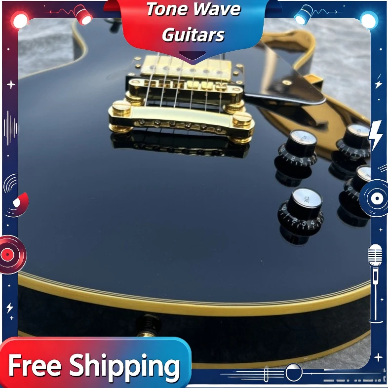 Black Gold Piece Yellow Border Rock Guitar LP2300 Factory Straight Peach Blossom Core Body Rosewood Fingerboard Free Shipping
