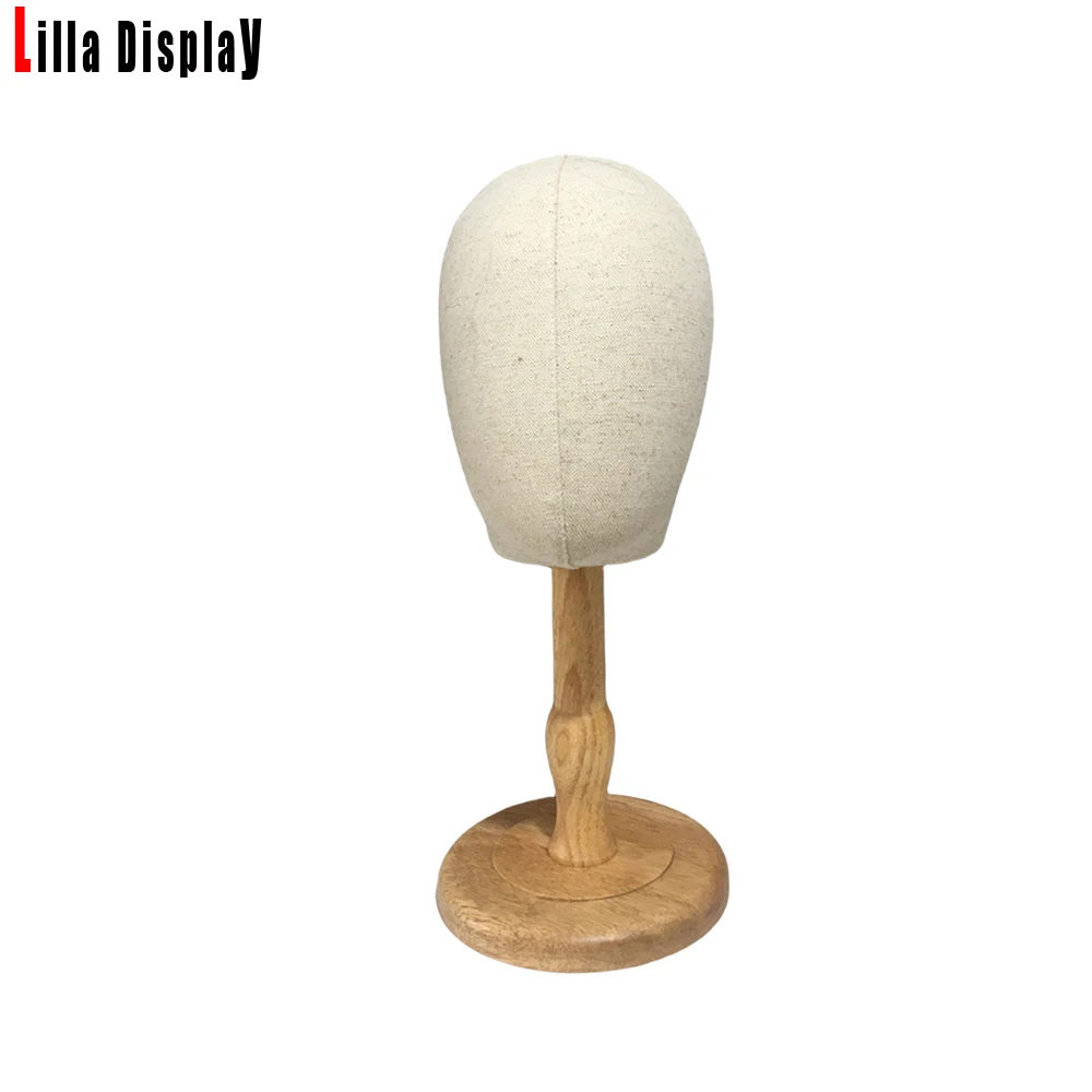 Hats Display Wigs Display Wooden Base Natural Linen Female Mannequin Head Nina