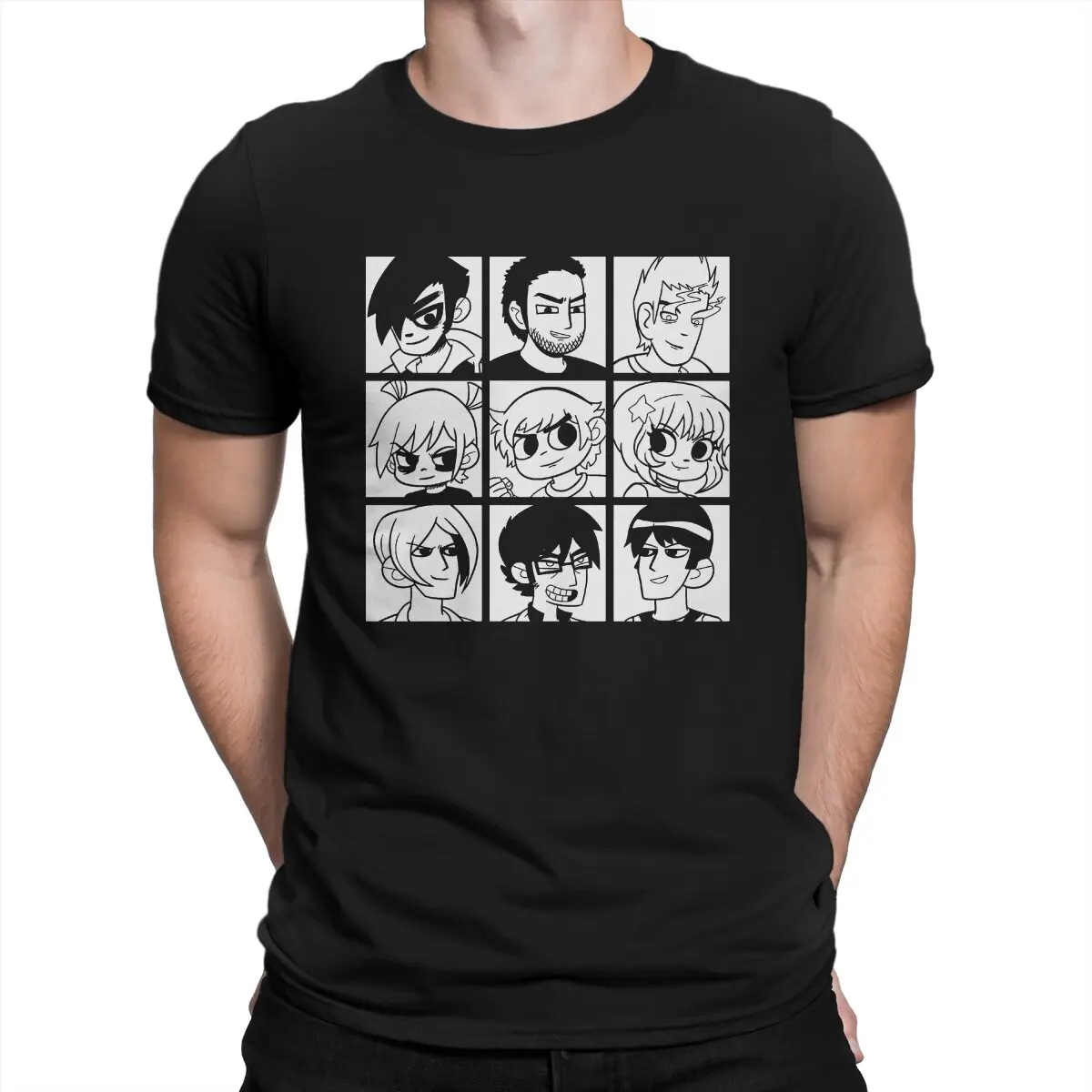 Evil League Men T Shirts Scott Pilgrim VS The World Game  Tees Short Sleeve Round Collar T-Shirt Pure Cotton Graphic  Clothes