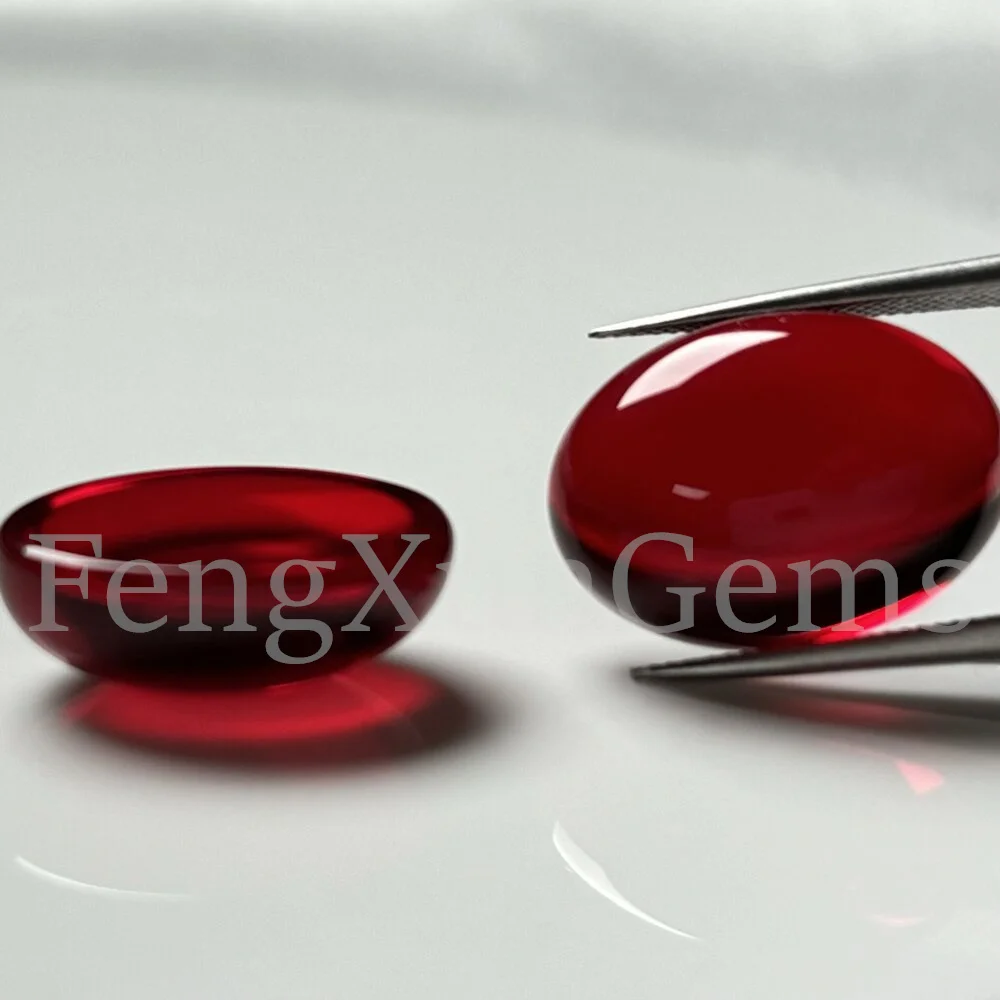 Flat Bottom 8x10~20x30mm1pcs Oval Cabochon Loose 5A Glass Stone Beads Synthetic Gems Red color for Rings DIY