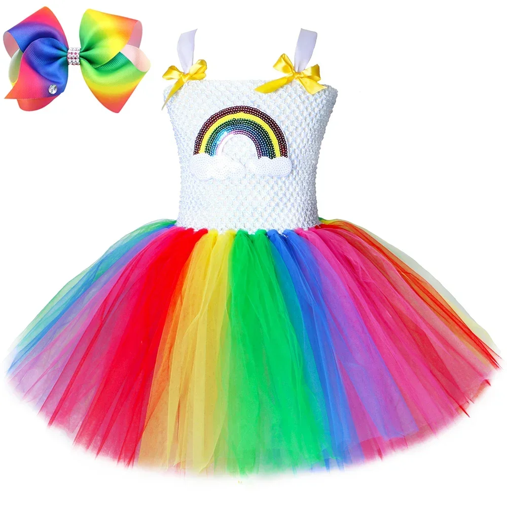 Vestido Tutu Arco-íris para Crianças, Girls 'Easter Carnival Party Costume, Roupas Infantis, Stage Perform Tulle Princess Dress, vestido de baile