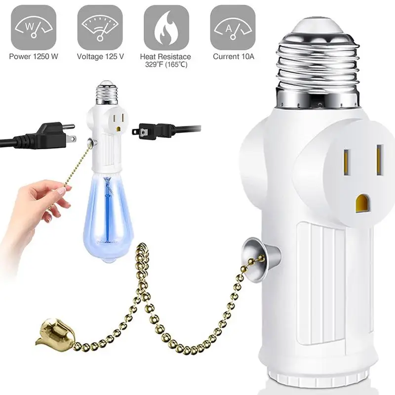 1pcs White Black US Power Plug To E26 To US Bulb Adapter Lamp Holder Base Socket Light Pull Chain America Conversion