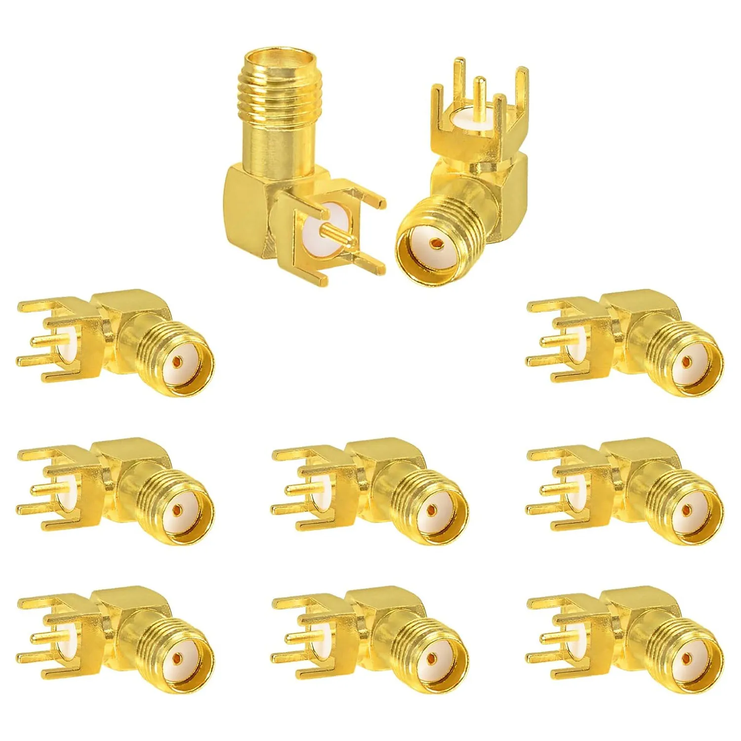 10PCS SMA KWE 14.5mm Right Angle Female Connector - Gold Plated, Durable RF Antenna Mount - High Performance for Industrial & DI