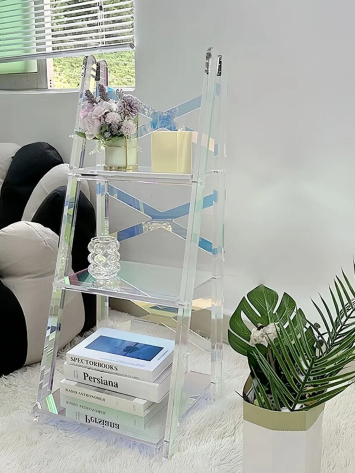 Creative multi-layer acrylic shelf with internet red ins minimalist floor style foldable transparent display storage rack