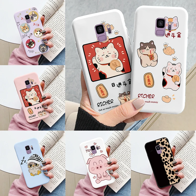 For Samsung Galaxy S9 S 9 Plus Cover Cute Cartoons Heart Cat Soft Silicone Shockproof Phone Case For Samsung S9 S9+ Funda Bumper