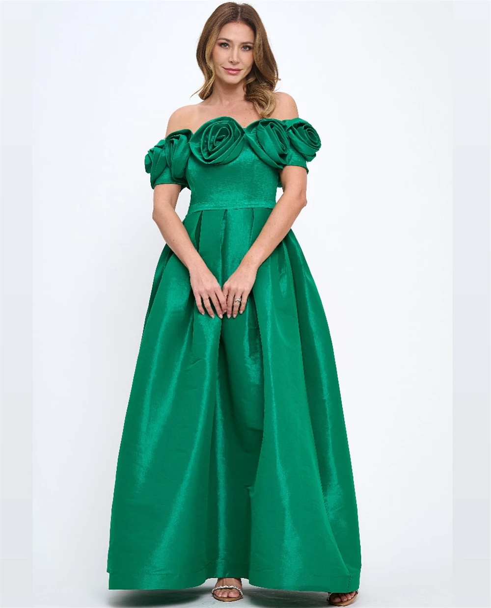 Vestido de noche personalizado, exquisito satén sin tirantes, hombros descubiertos, mangas cortas, vestidos de graduación, corte en A, vestidos para ocasiones especiales