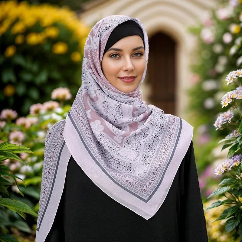 

Autumn & Winter New Hot Sale Floral Print 110cm Large Square Scarf, Southeast Asian Style Muslim Women Head Wrap