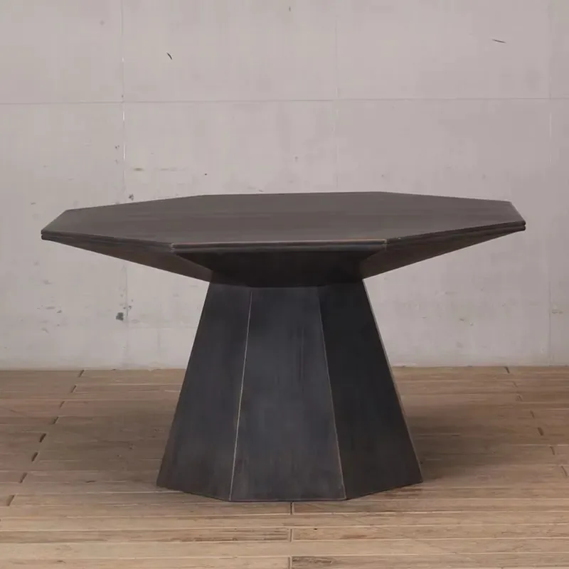 Modern luxury solid wood black round dining table, suitable for family villas or halls