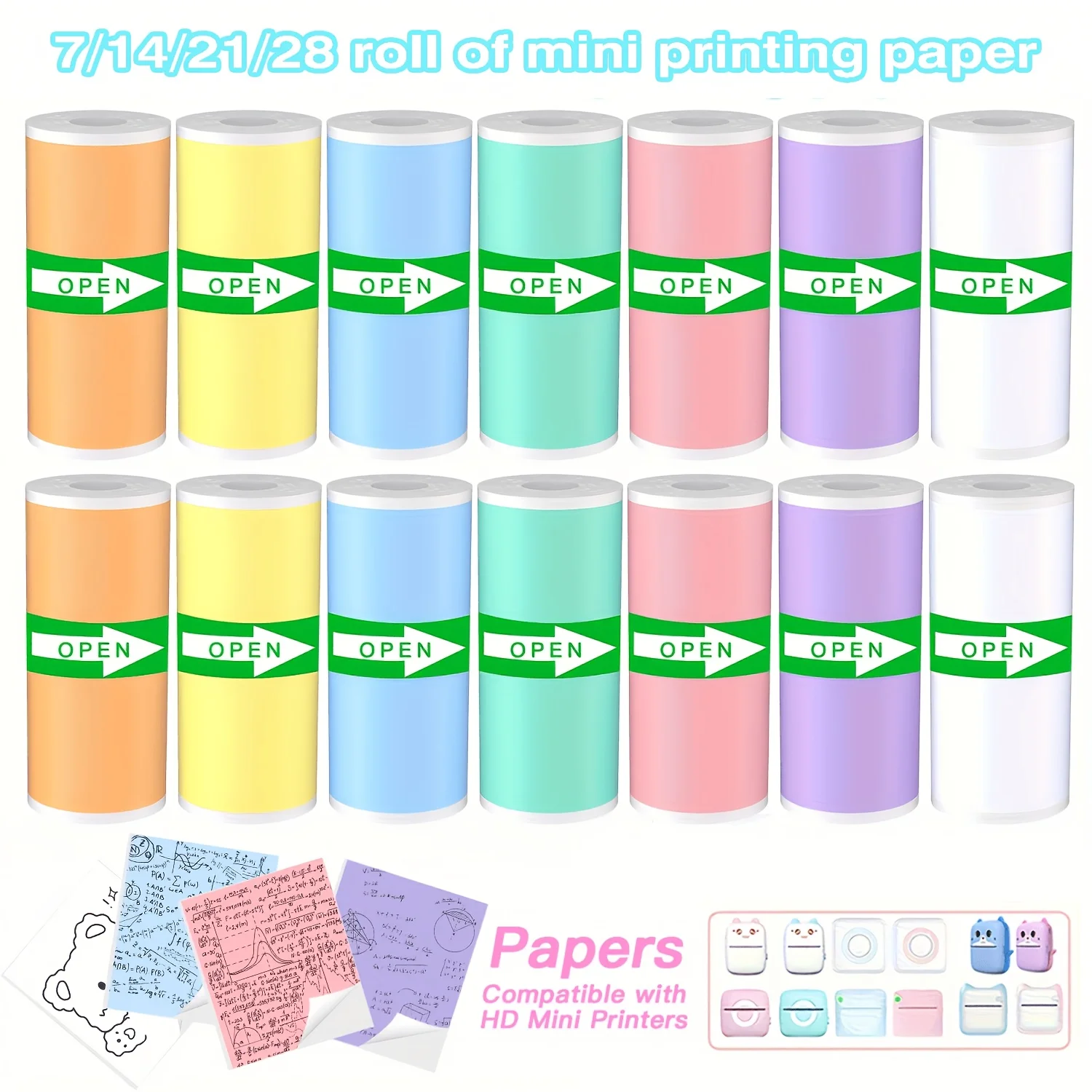 7/14/21 Rolls 57mm Thermal Paper Roll Color Self Adhesive Sticker Printable Paper Compatible for Portable Mini Pocket Printer