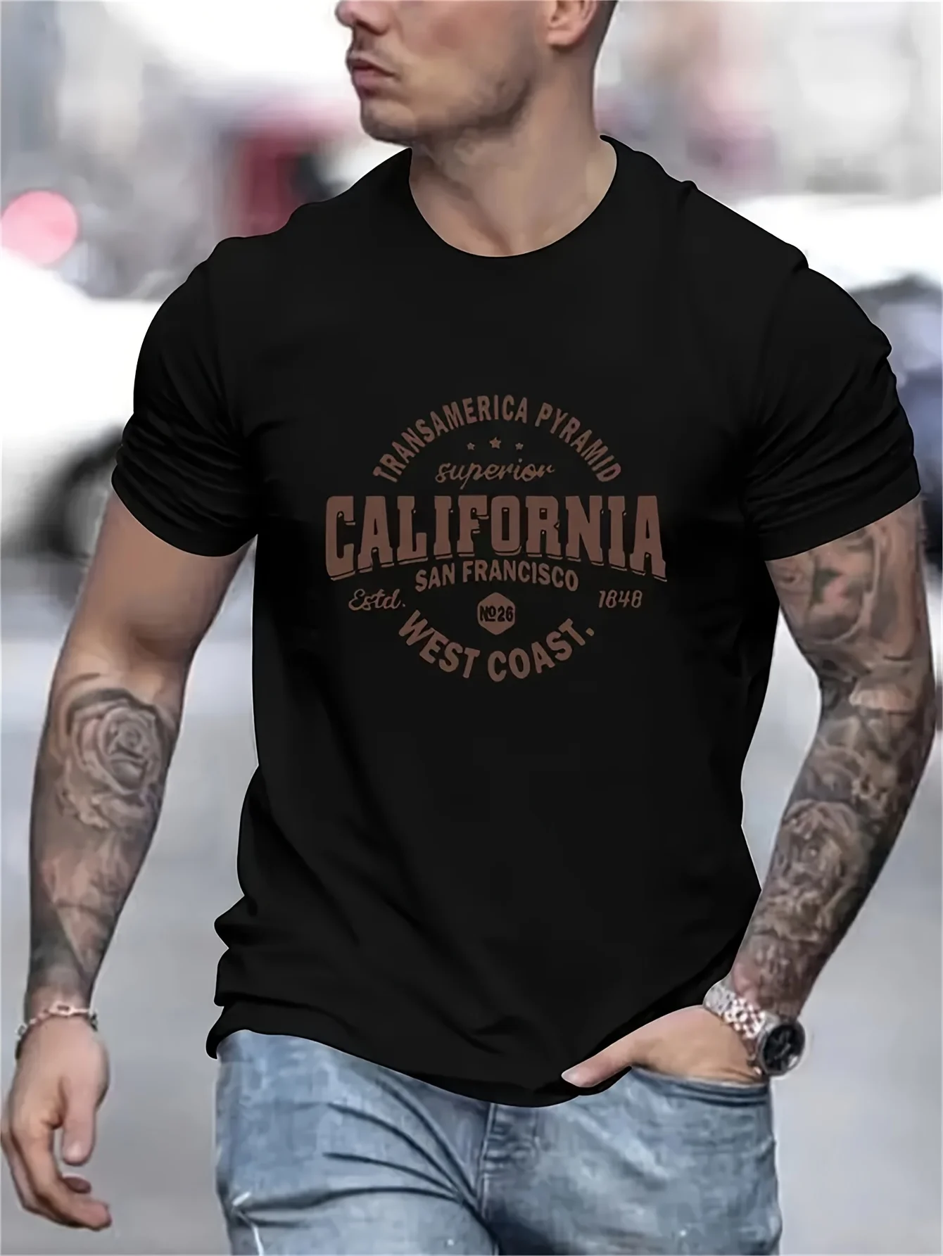 

MenS Trendy Graphic California Print Shoulder T-Shirt