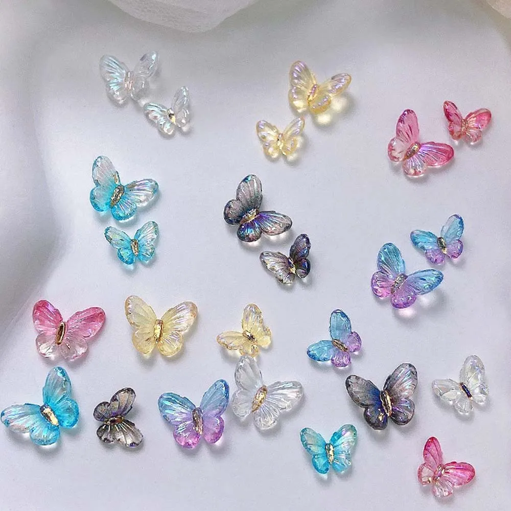 30pcs AB Crystal Butterfly Nail Art Charm 3D Aurora Shining Gradient Butterfly Nail Decoration DIY Kawaii Nail Accessories