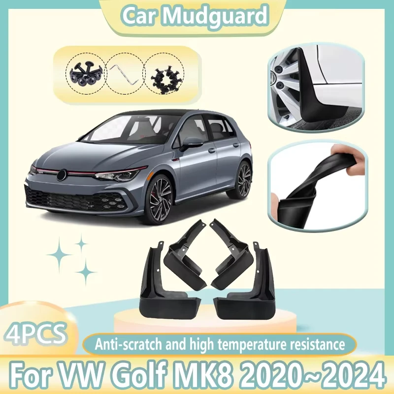 4PCS Car Front Rear Mudguards For Volkswagen VW Golf MK8 Accessories R-Line GTI GTD GT 2020~2024 Splash Guards Mudflaps Fender