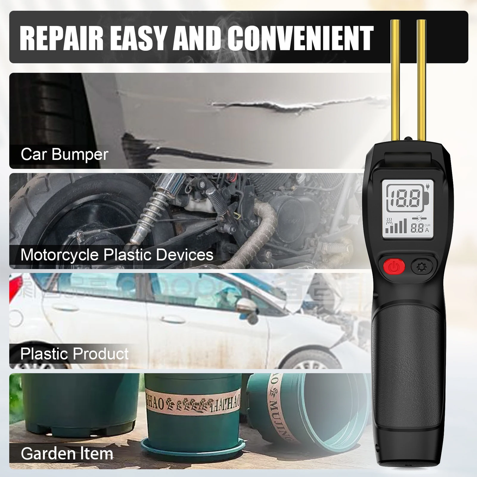 Macchina per la riparazione del paraurti dell'auto Saldatore di plastica senza fili Display LCD Kit di riparazione in plastica con chiodi per saldatura da 200 pezzi Plastica a riscaldamento rapido